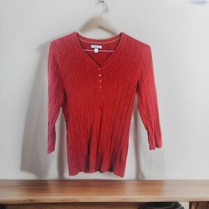 Croft & Barrow Sweater Womens Large Orange 3/4 Sleeve Cable Knit Henley Cotton